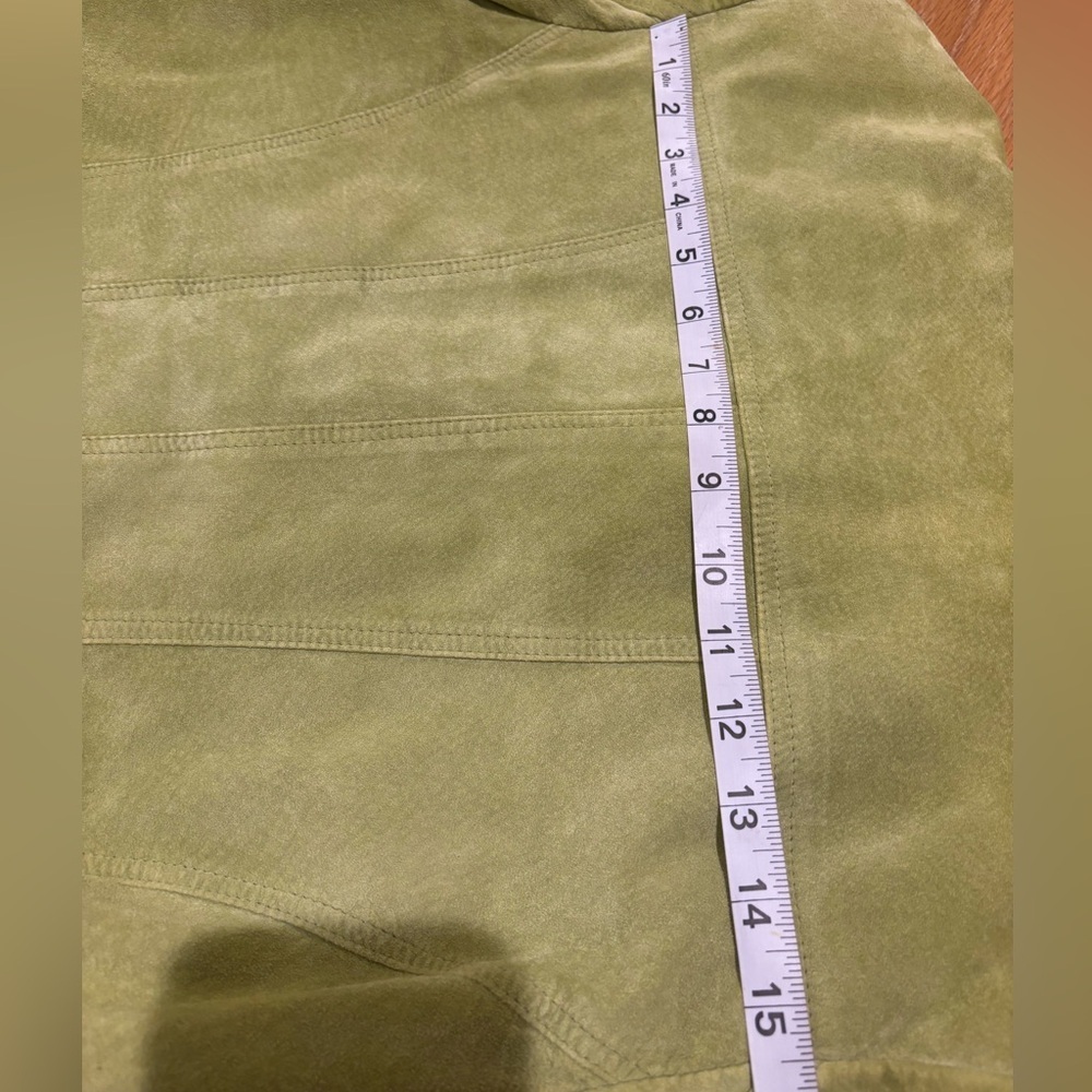 DAVID BROOKS LG AVOCADO GREEN SUEDE SHORT JACKET GOLD SNAPS ROLL UP CUFFS LINED - Picture 12 of 15